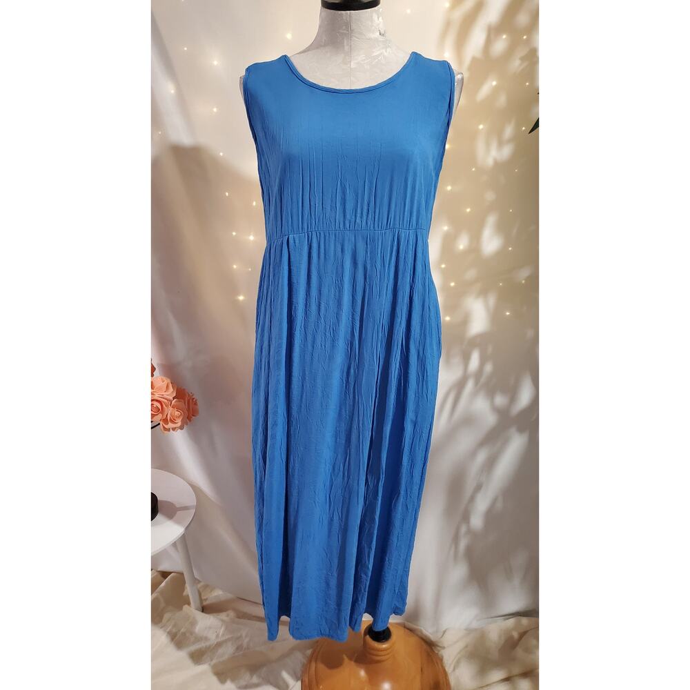 Vtg 90s Jams World Crinkle Sleeveless Midi Dress Womens Size M Blue Lightweight - Picture 2 of 15